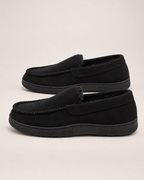 Men's House Slippers - Plaid Warm-Lined Style, elevated view showing openings and lining