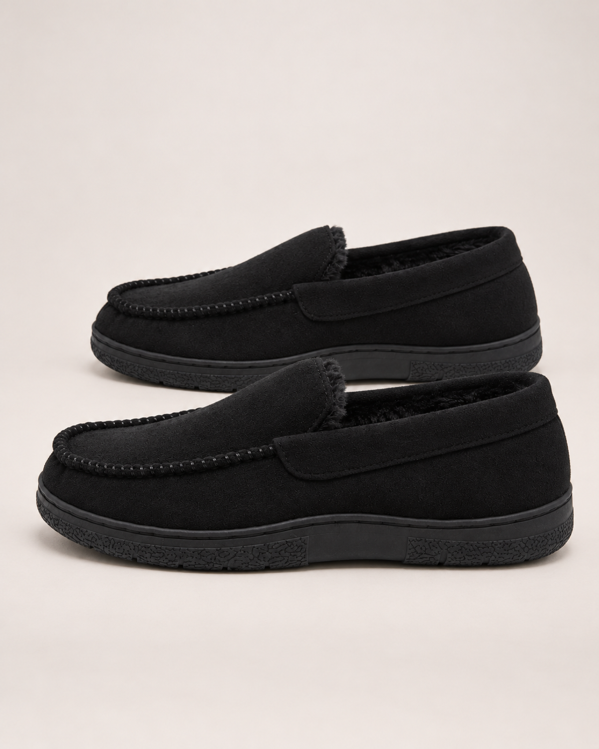 Men's House Slippers - Plaid Warm-Lined Style, elevated view showing openings and lining