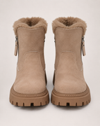 Women's Snow Boots – Plush-Lined Ankle Style in Khaki, front view