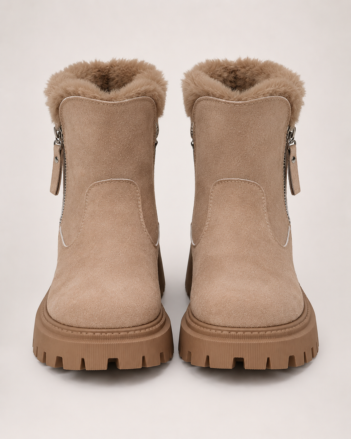 Women's Snow Boots – Plush-Lined Ankle Style in Khaki, front view