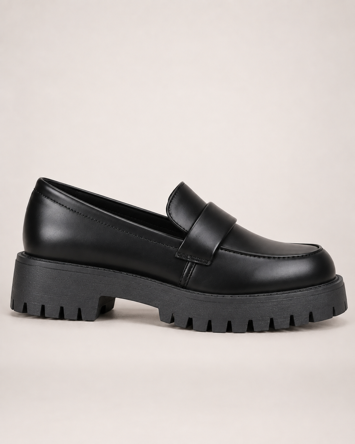 Women's Black Loafers – Chunky Platform Sole in UK 3, front view