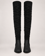 Women's Over the Knee Boots – Low Block Heel in Black, front view