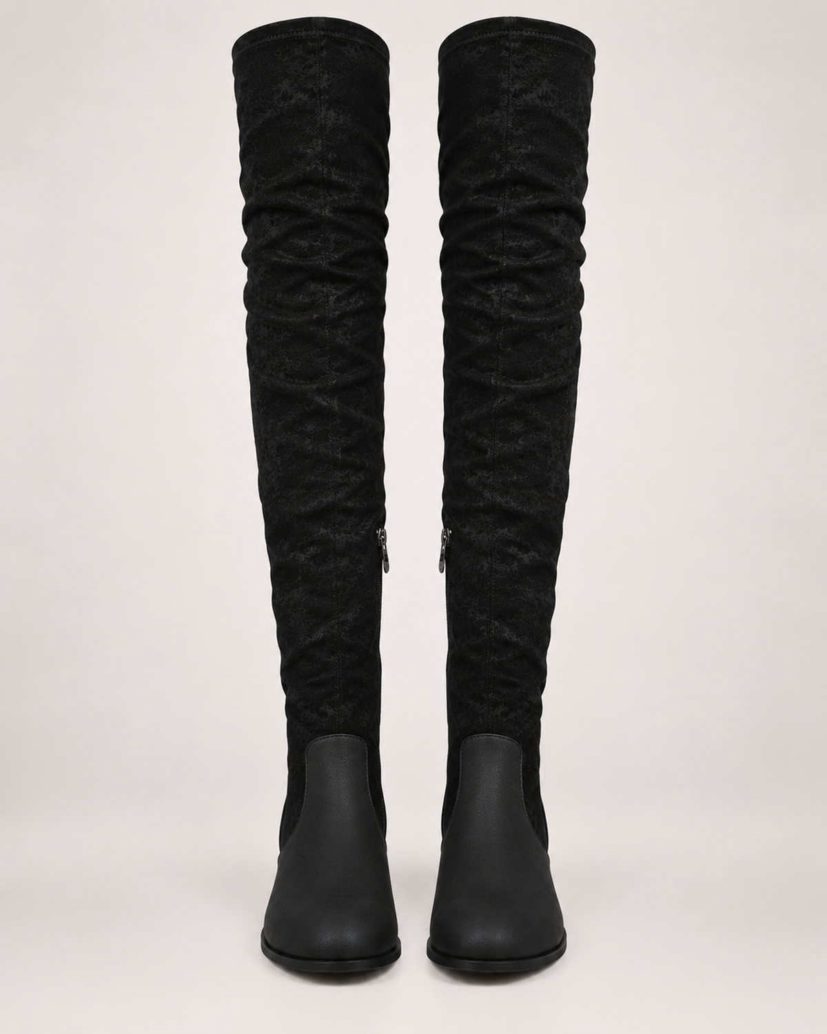 Women's Over the Knee Boots – Low Block Heel in Black, front view