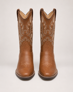 Women's Western Boots – Embroidered Mid-Calf Style in Tan, front view