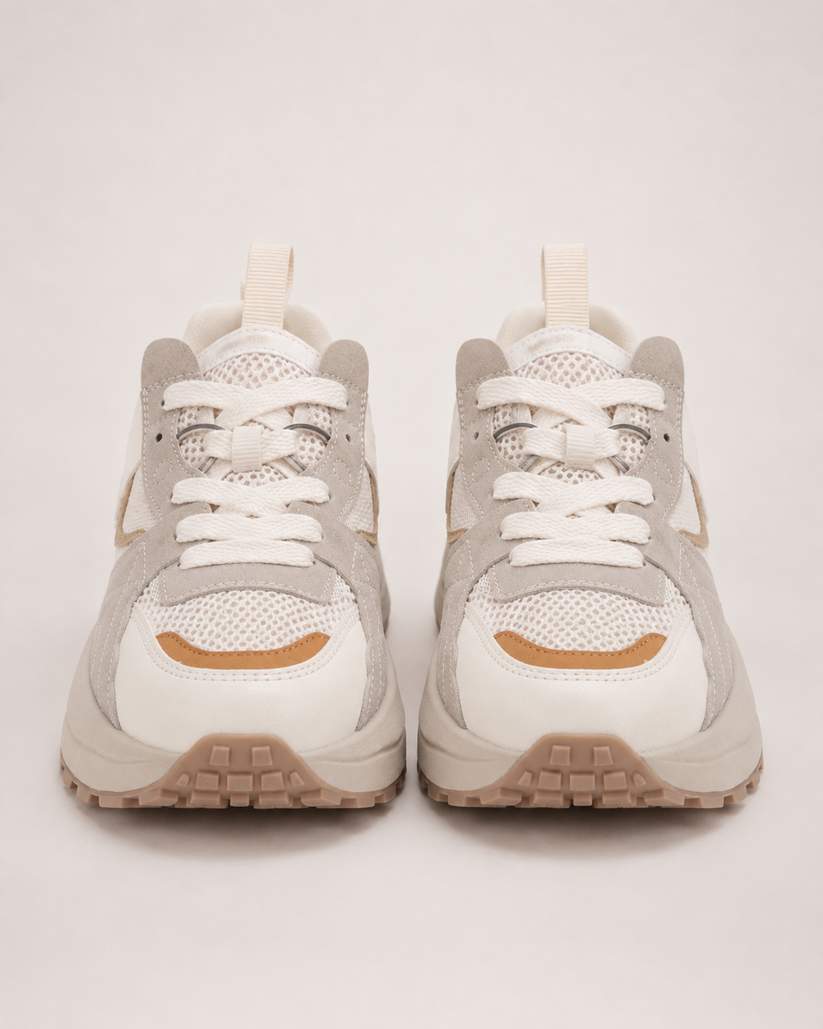 Women's Trainers – Layered Platform Sole in Beige, front view