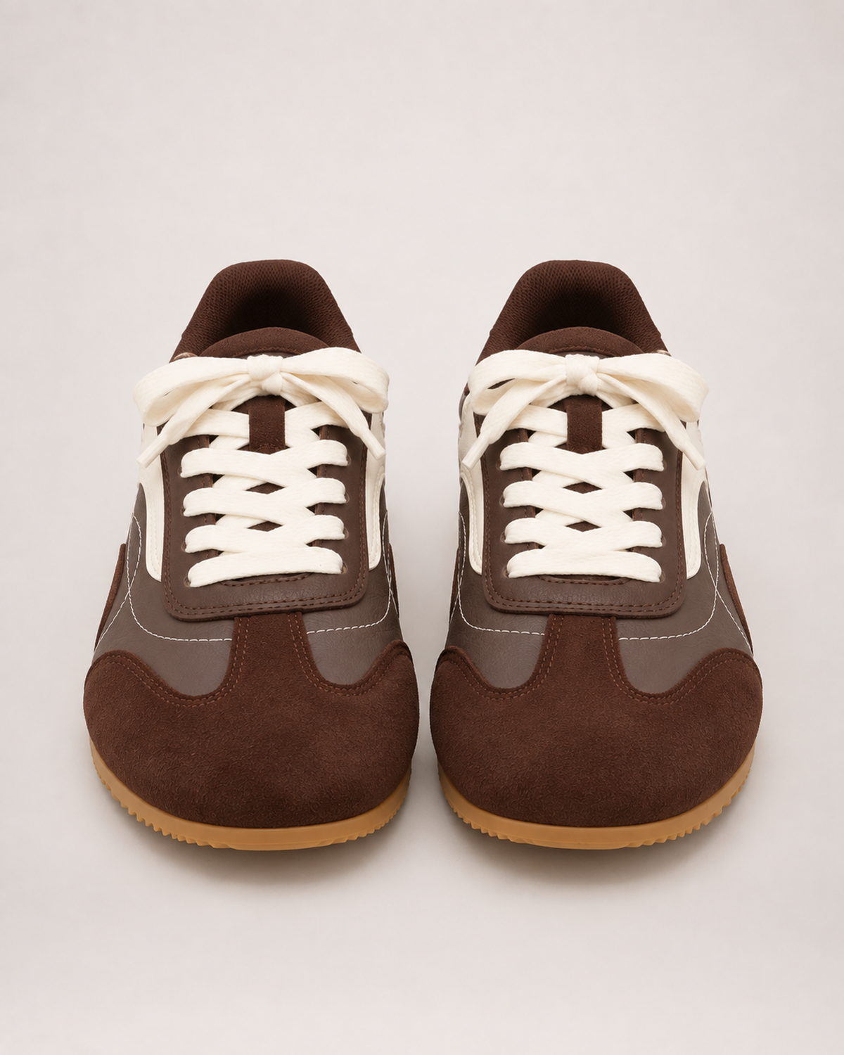 Women's Trainers – Retro Contrast Panels in Brown, front view