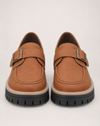 Women's Loafers – Chunky Sole and Buckle in Brown, front view