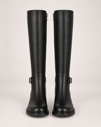 Women's Black Knee High Boots – Buckle Detail in UK 2, front view