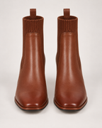 Women's Sock Boots – Square Toe Block Heel in Brown, front view