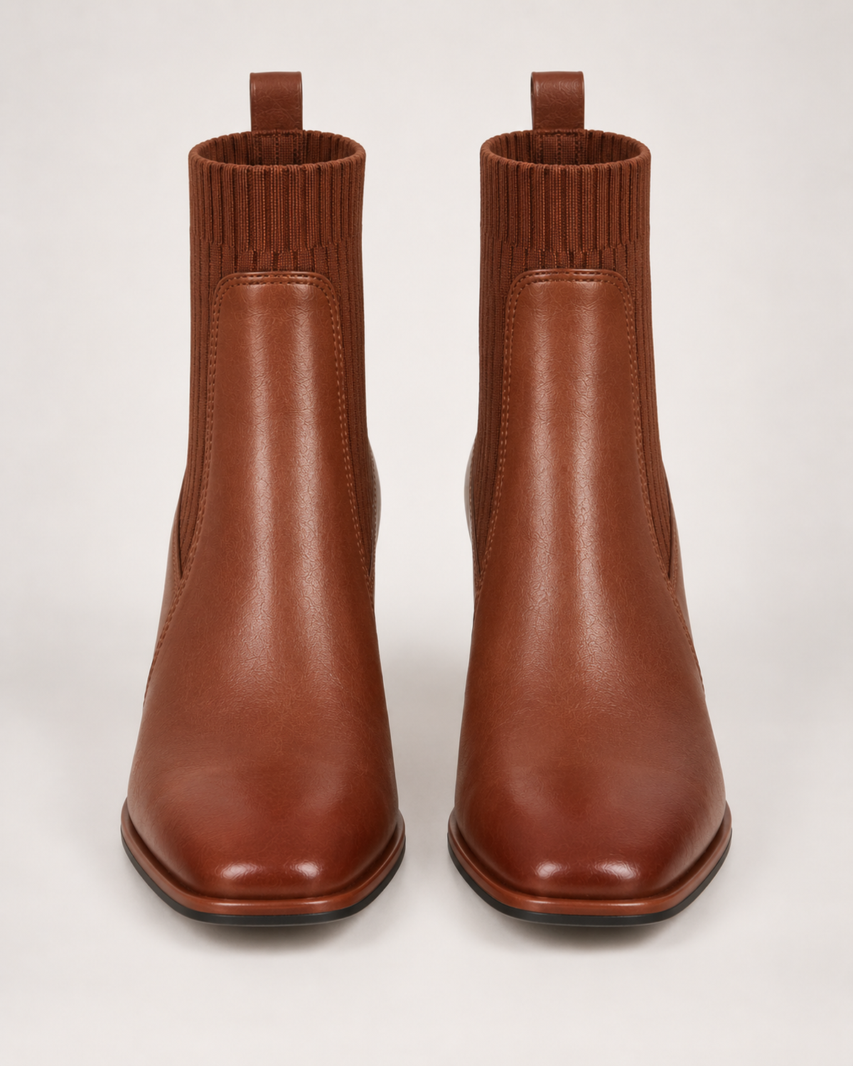 Women's Sock Boots – Square Toe Block Heel in Brown, front view