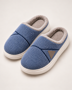 Men's Slippers - Chevron-Panel Plush Style, elevated front view
