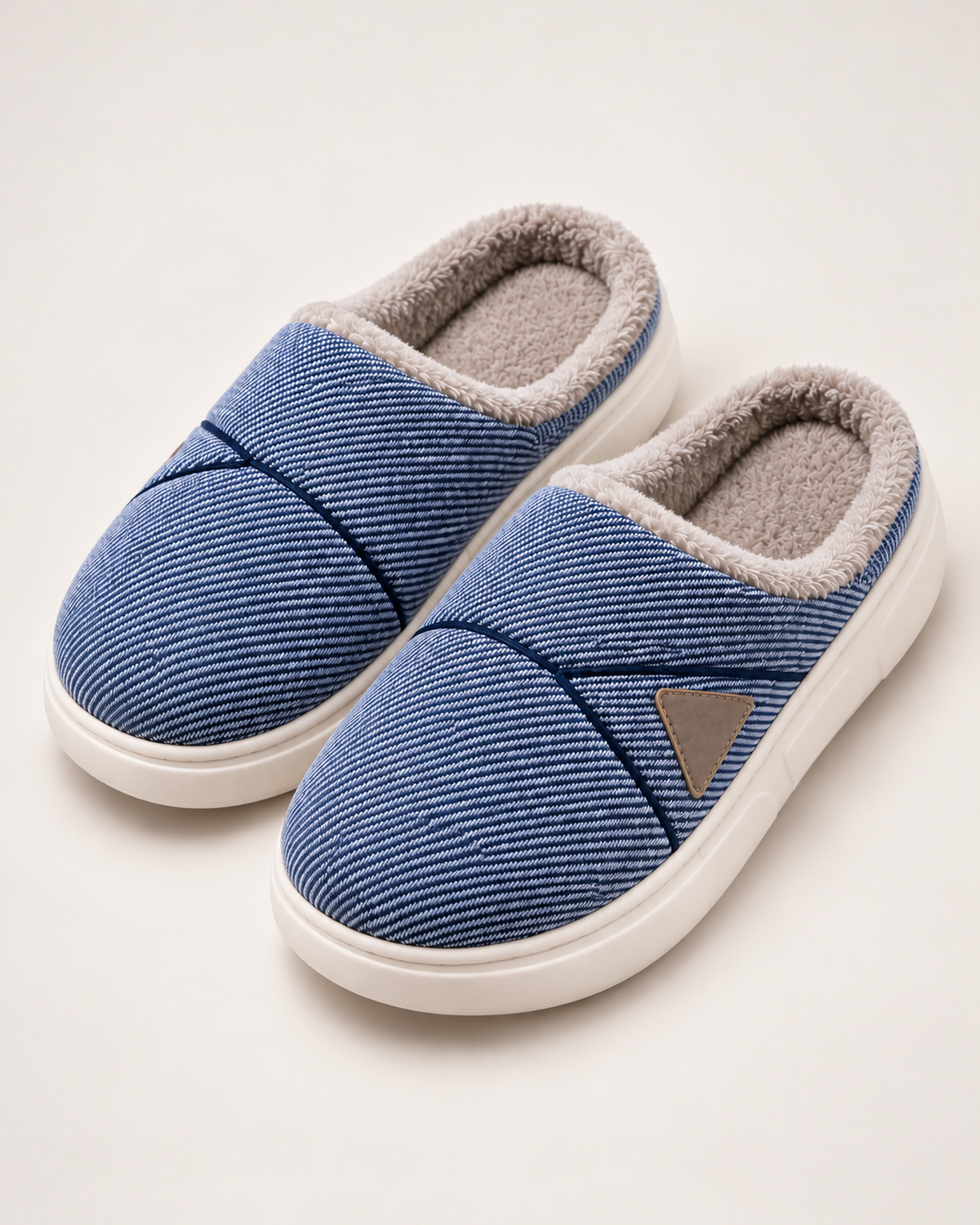 Men's Slippers - Chevron-Panel Plush Style, elevated front view