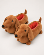 Women's Dachshund Slippers in Brown, raised front view