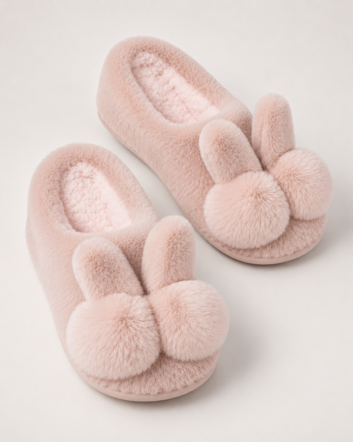 Women's Bunny Slippers in Pink, raised pair view