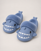 Women's Shark Slippers in Blue, raised pair view