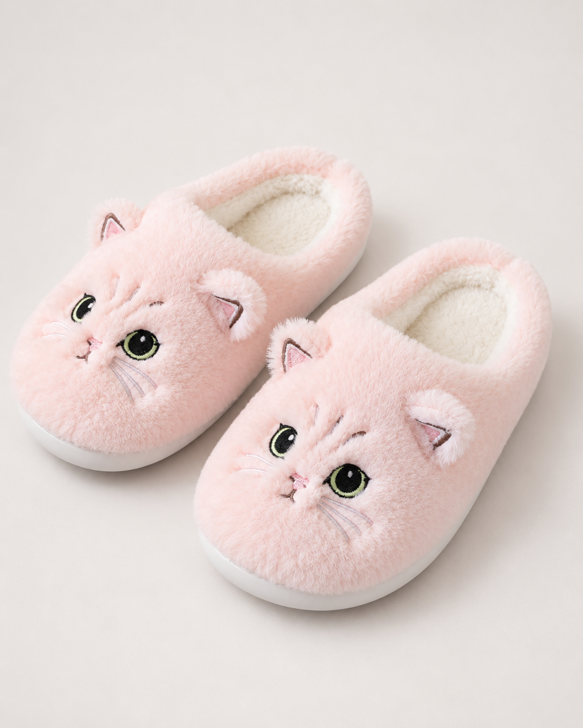 Women's Cat Slippers in Pink, raised pair view