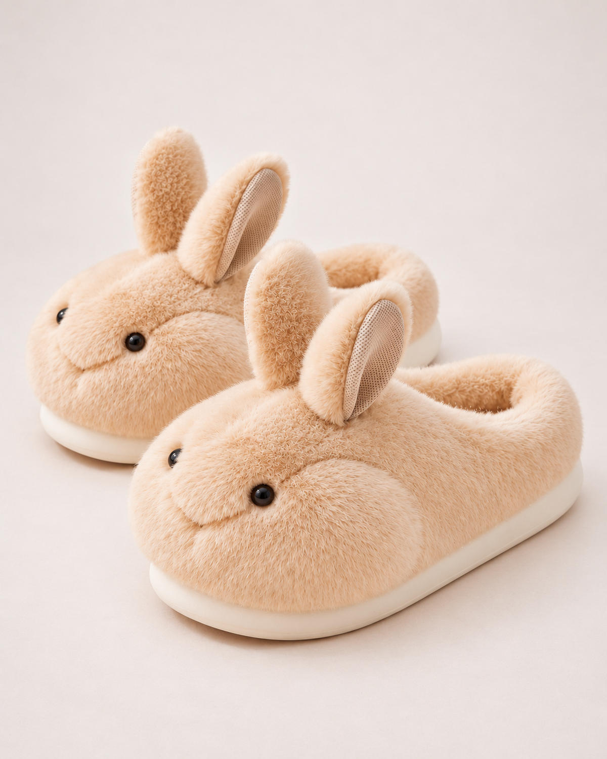 Women's Fluffy Slippers - Plush Rabbit Style, elevated front and top view