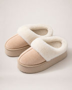Warm Suede-Effect Slippers in Beige, front top view