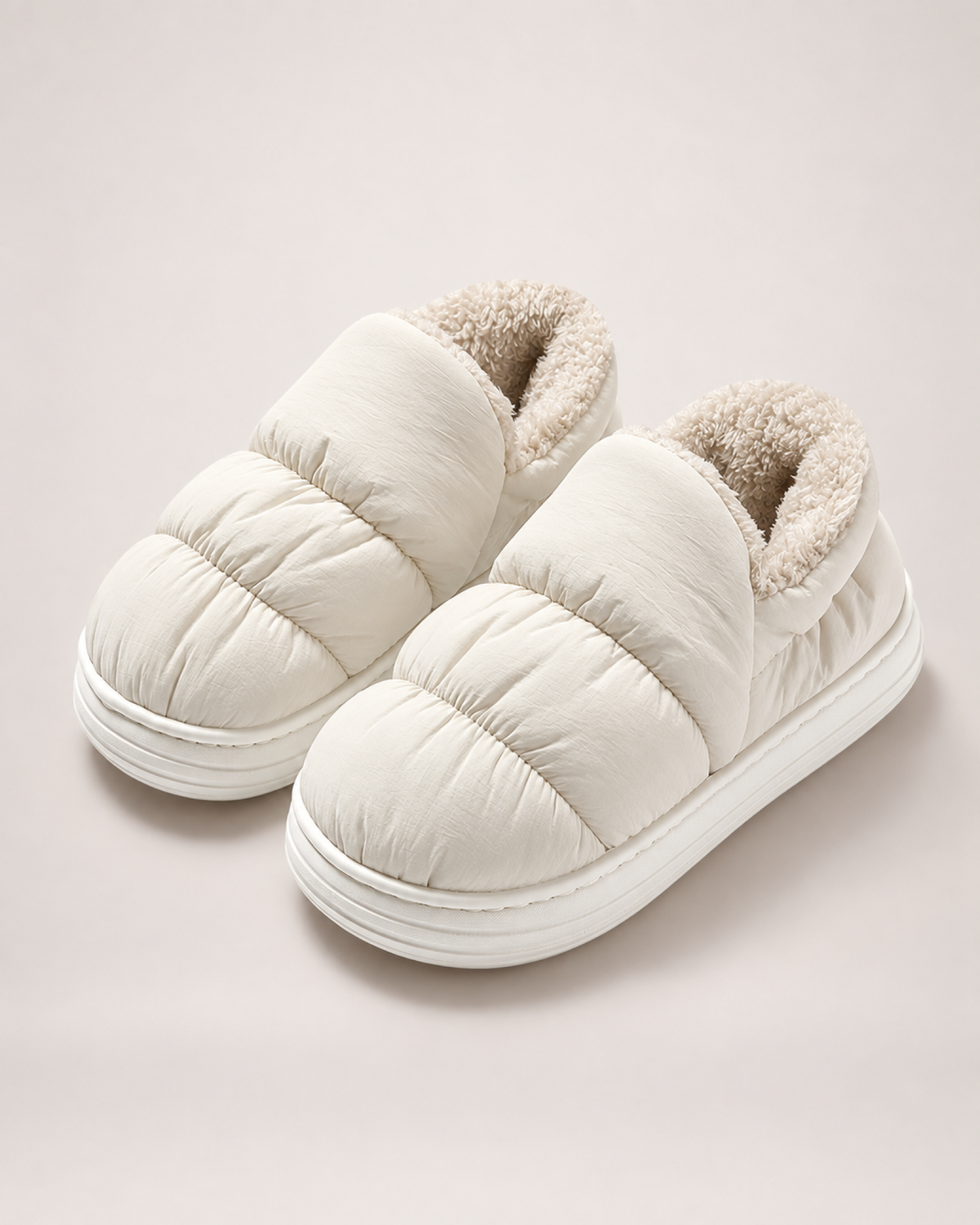 Padded Closed Back Slippers in White, front top view