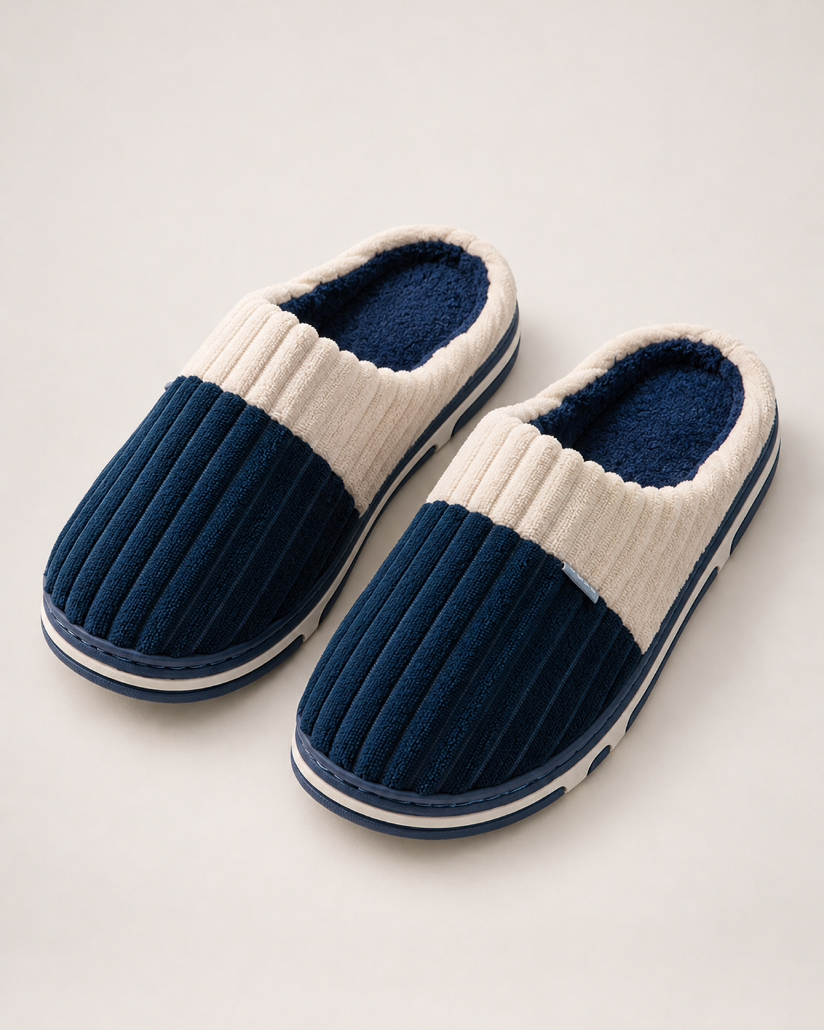 Men's Slippers: Two-Tone Corduroy Style, elevated front top