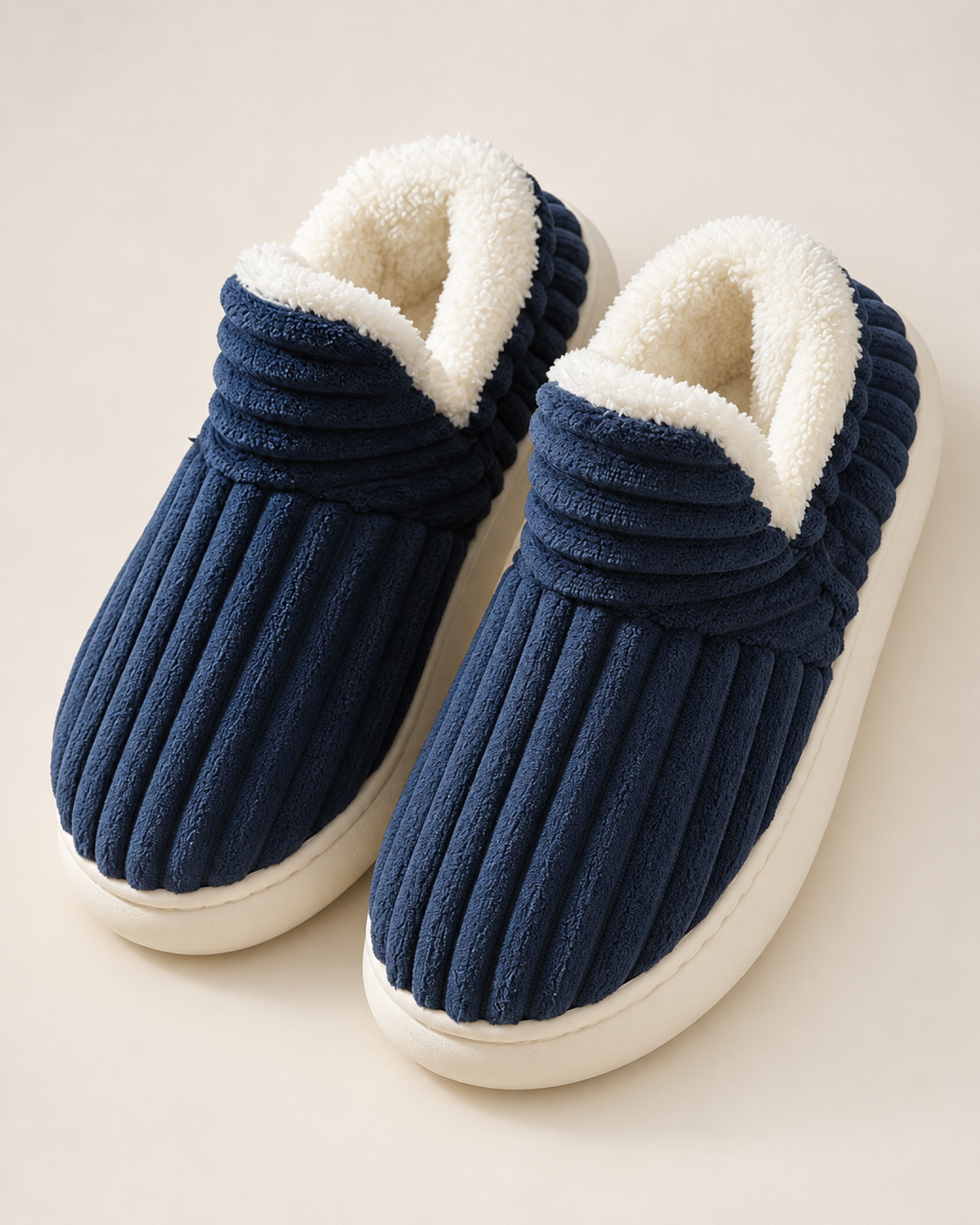 Men's Slippers: Striped Plush Style, elevated front top