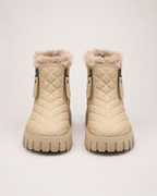 Women's Snow Boots: Quilted Platform Style in Khaki, pair straight front