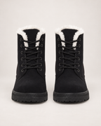 Women's Snow Boots: Plush-Lined Lace-Up Style in Black, pair straight front