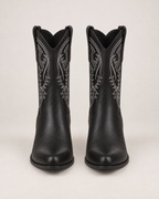 Women's Western Boots: Embroidered Mid-Calf Style in Black, pair straight front