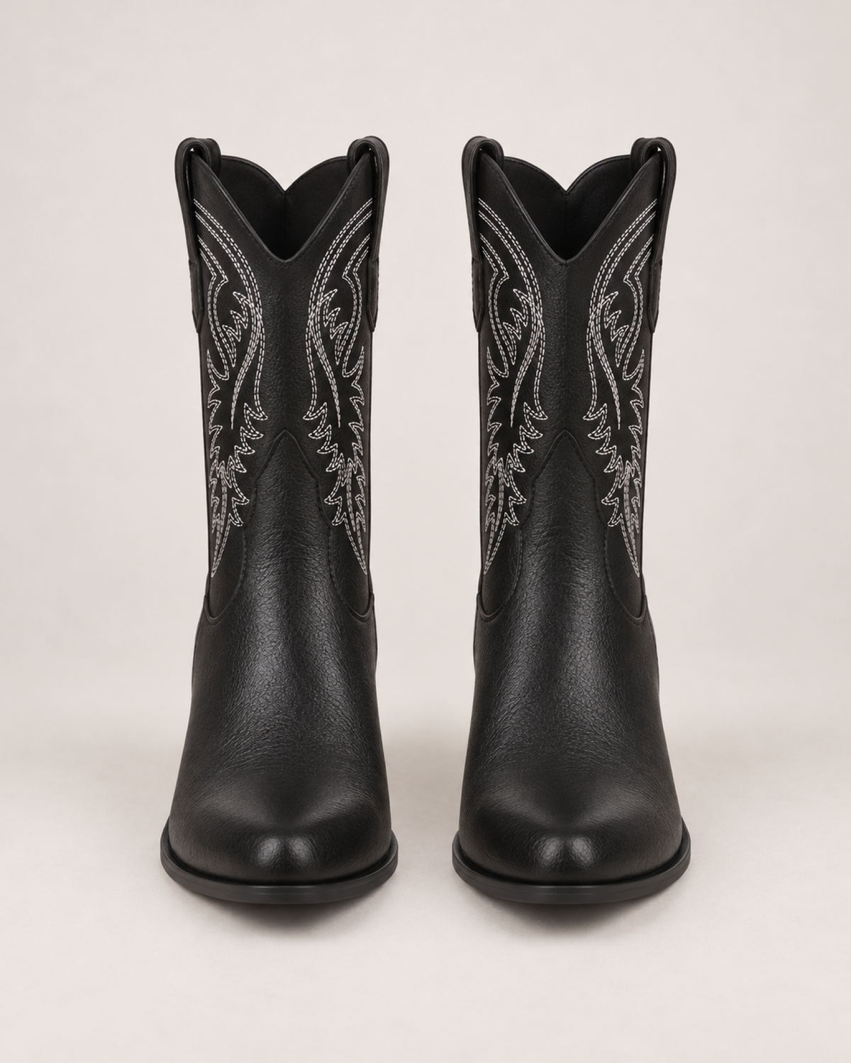 Women's Western Boots: Embroidered Mid-Calf Style in Black, pair straight front