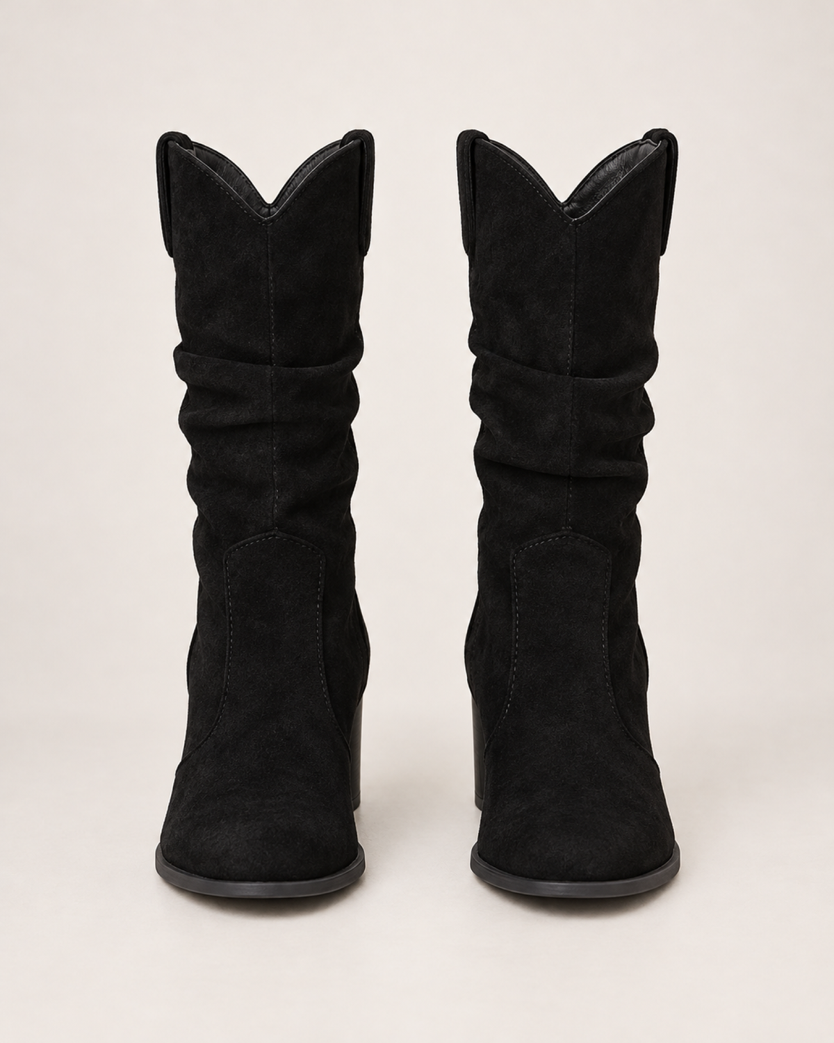 Women's Mid-Calf Boots: Chunky Heel Style in Black, pair straight front