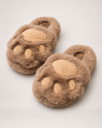 Women's Cat Paw Slippers in Khaki, front top view