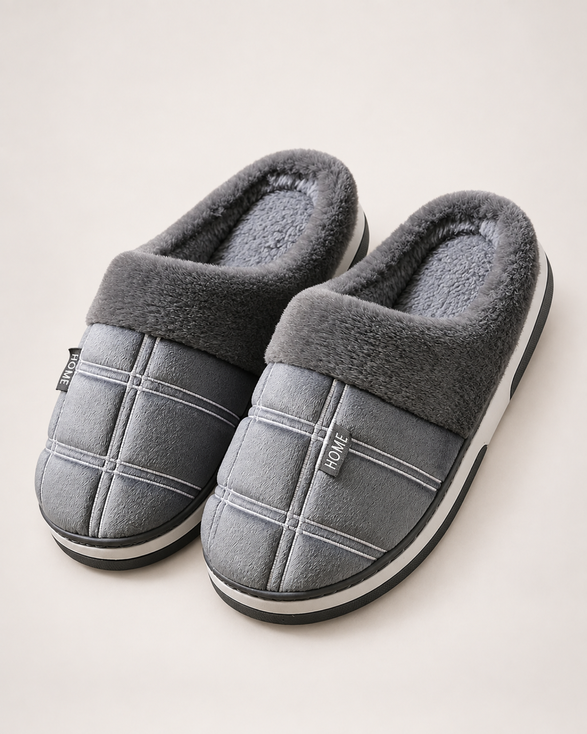 Men's Ribbed Sole Slippers in Grey, front top view