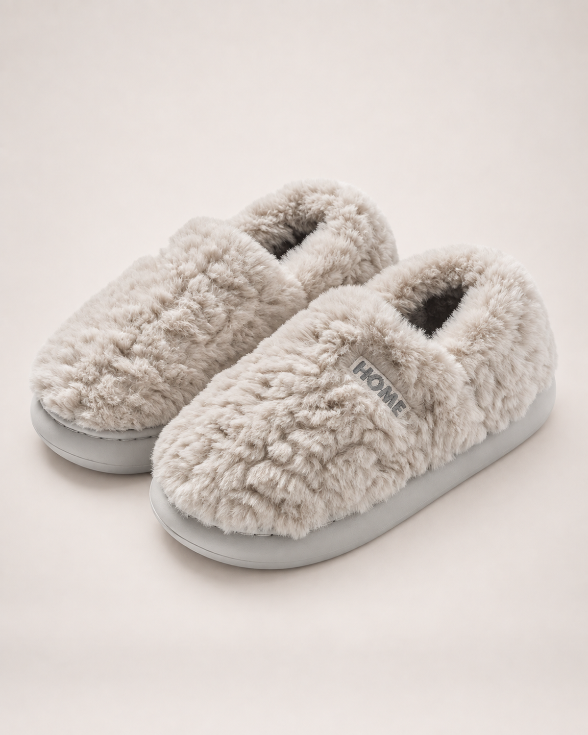 Men's Plush Closed Back Slippers in Grey, front top view