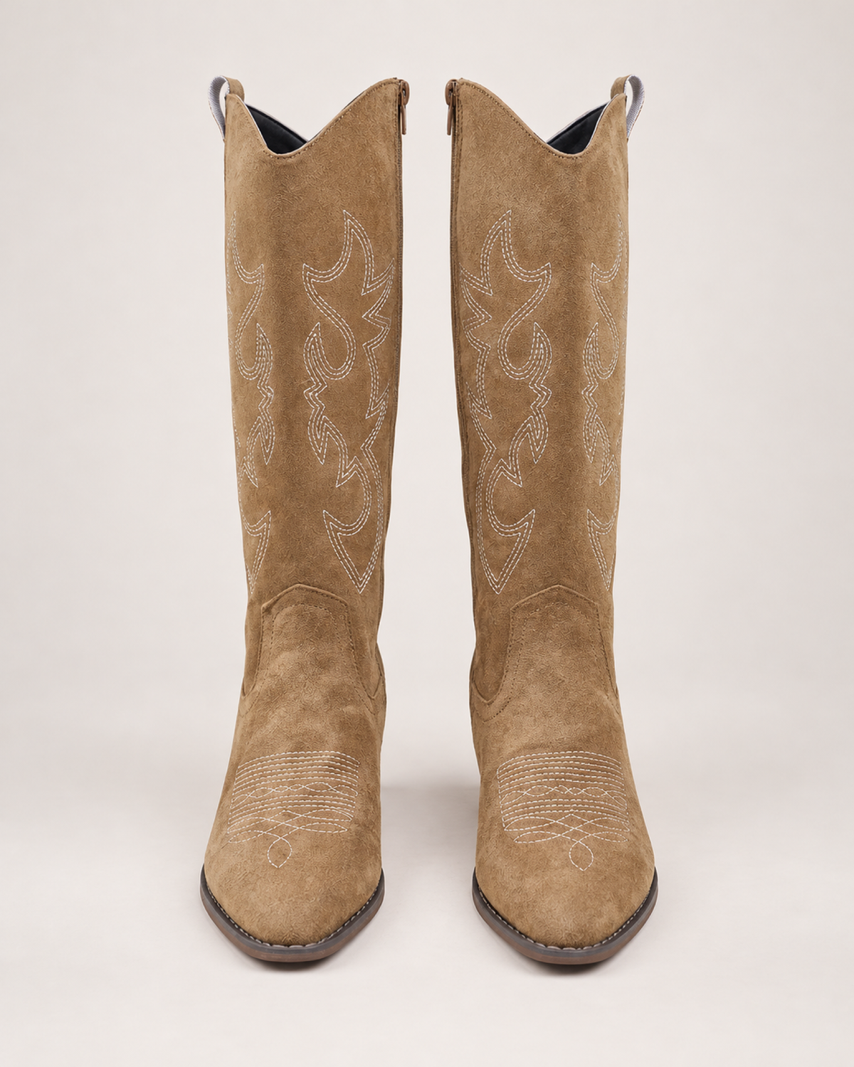 Women's Cowboy Boots: Embroidered Knee-High Style in Dark Brown, pair straight front