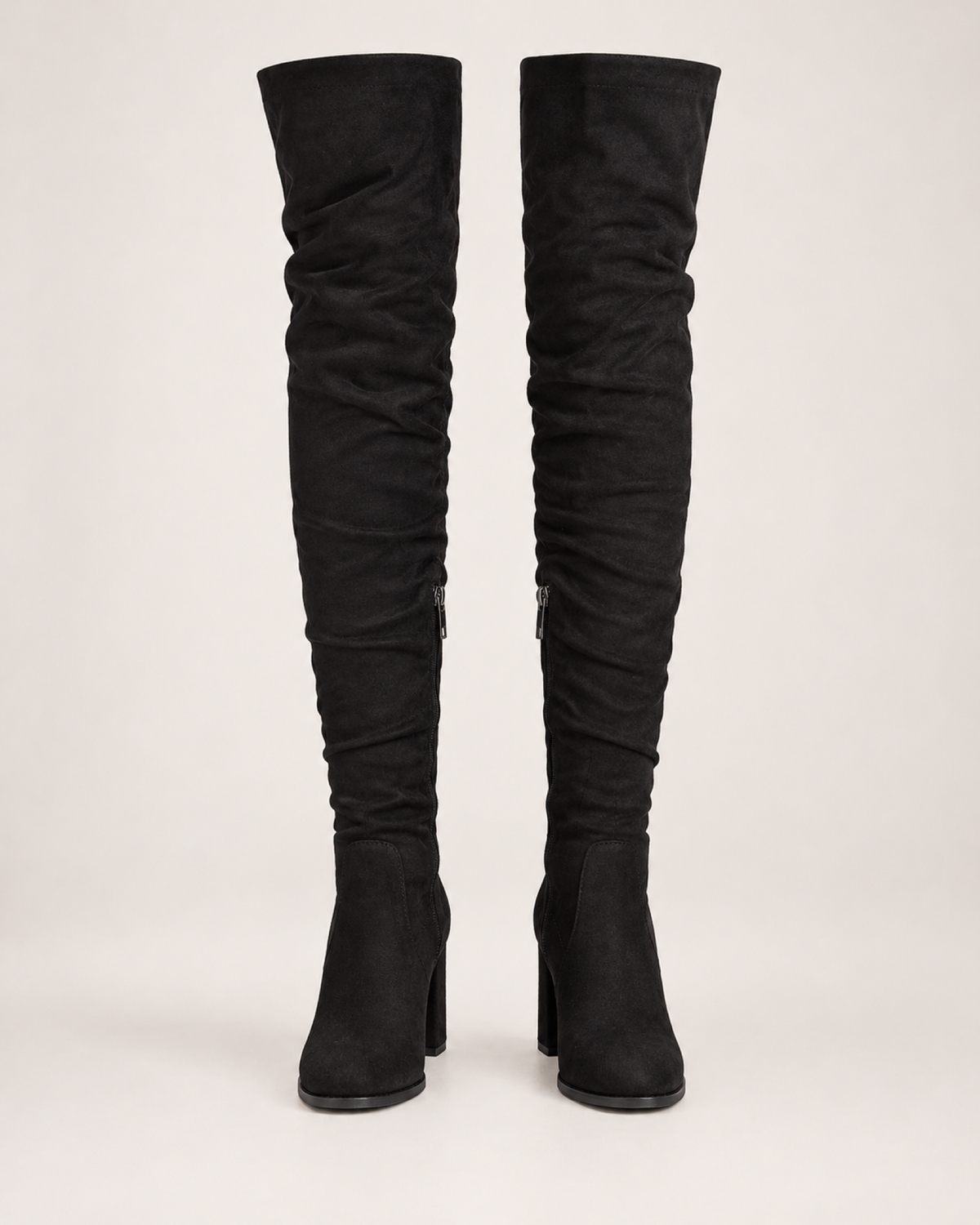 Women's Over-the-Knee Boots: Stretch High Heel Style in Black, pair straight front