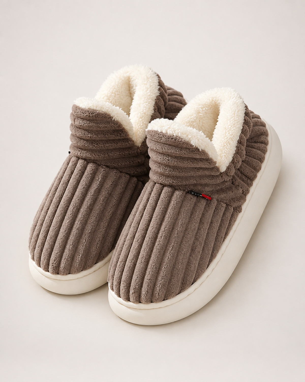 Striped House Slippers in Brown, front top view