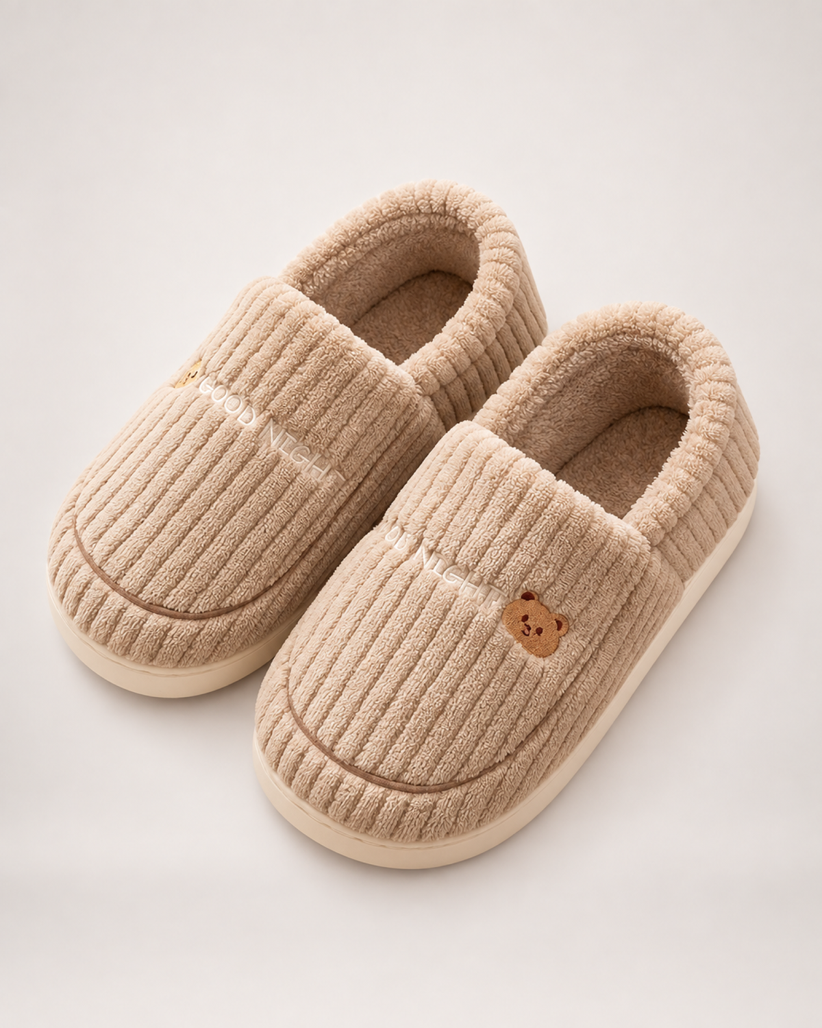 Corduroy Closed Back Slippers in Coffee, front top view