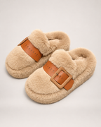 Women's Buckle Platform Slippers in Khaki, front top view