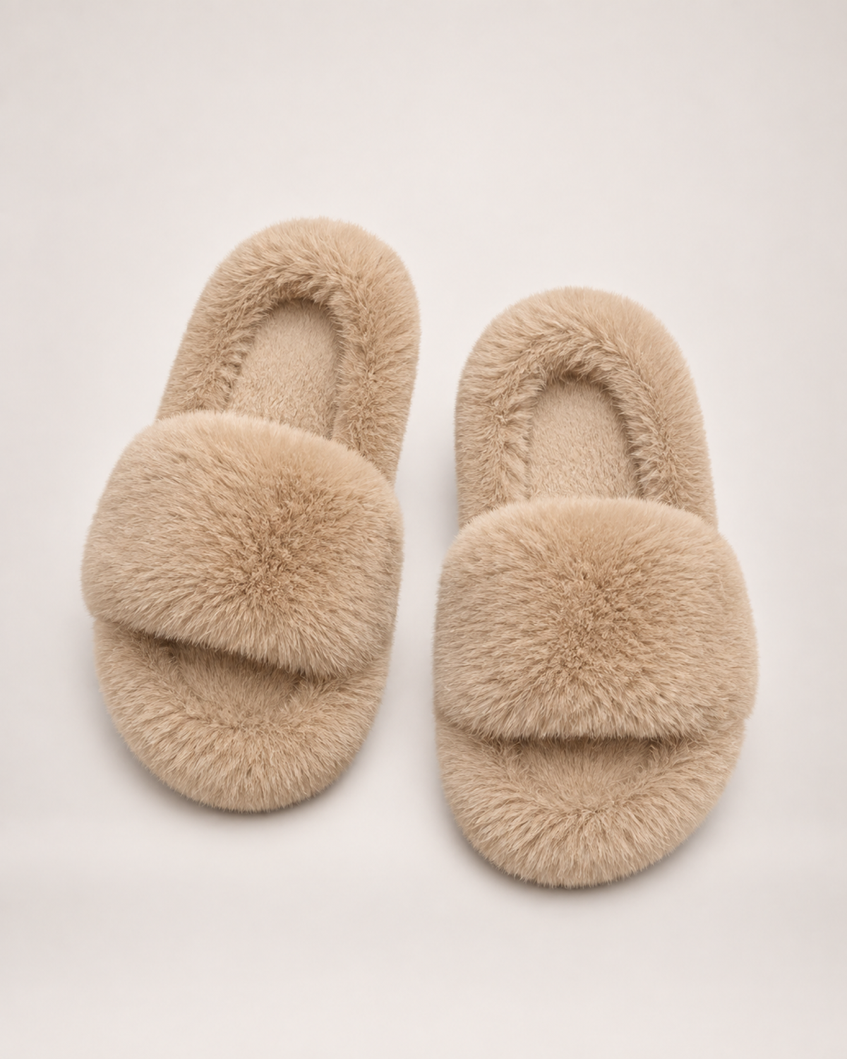 Curly Texture Slippers in Khaki, front top view