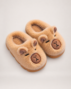 Kids' Capybara Slippers in Light Coffee, front top view