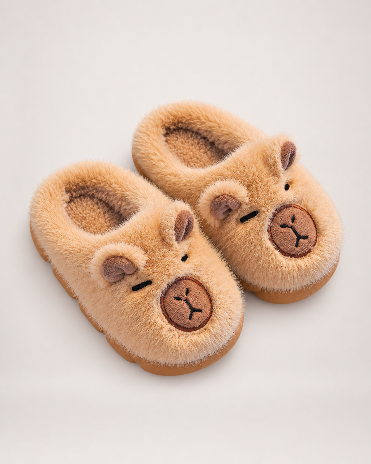 Kids' Capybara Slippers in Light Coffee, front top view