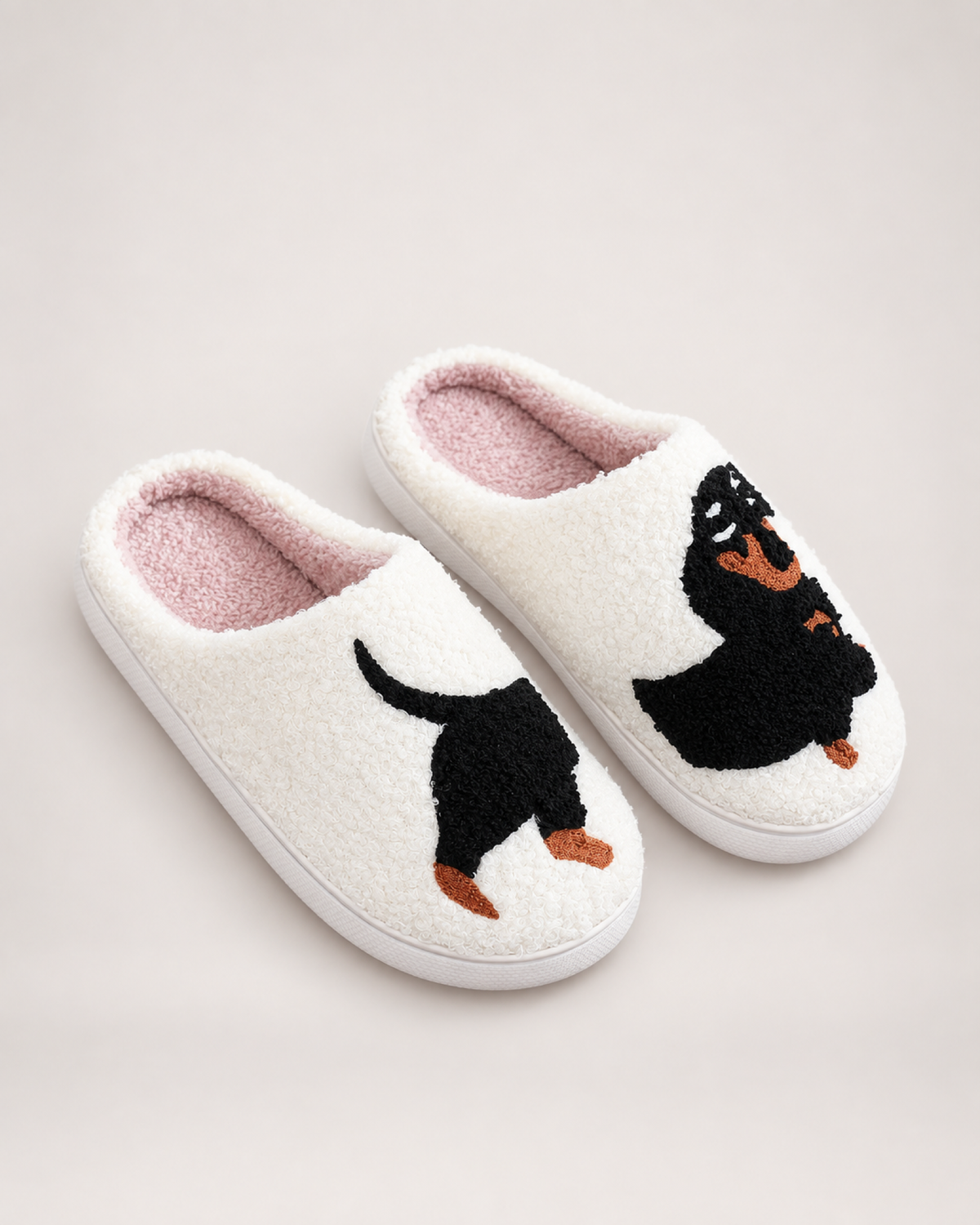 Embroidered Animal Slippers in Dachshund, front top view