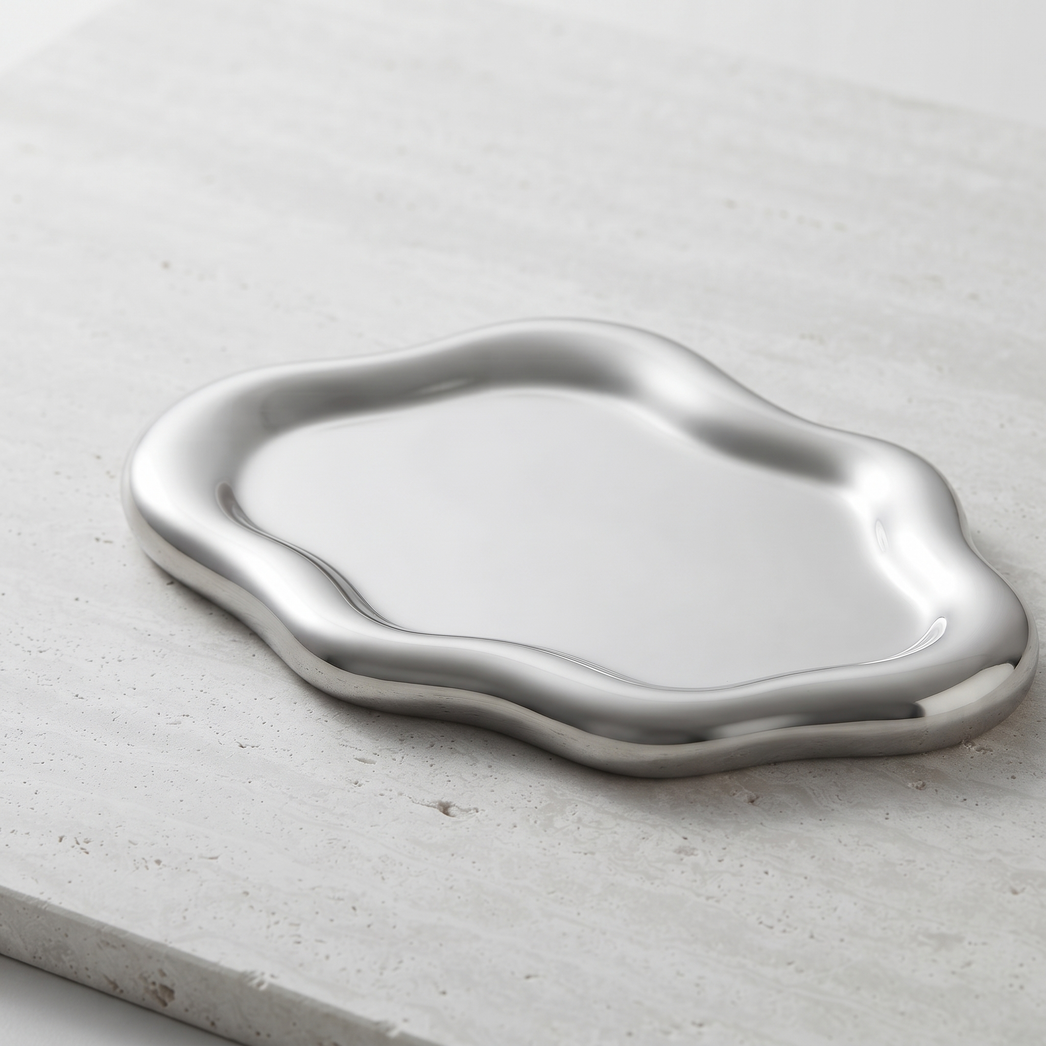 Mira Cloud Jewellery Tray in Silver Mirror — Show the reflective glaze and sculpted rim.