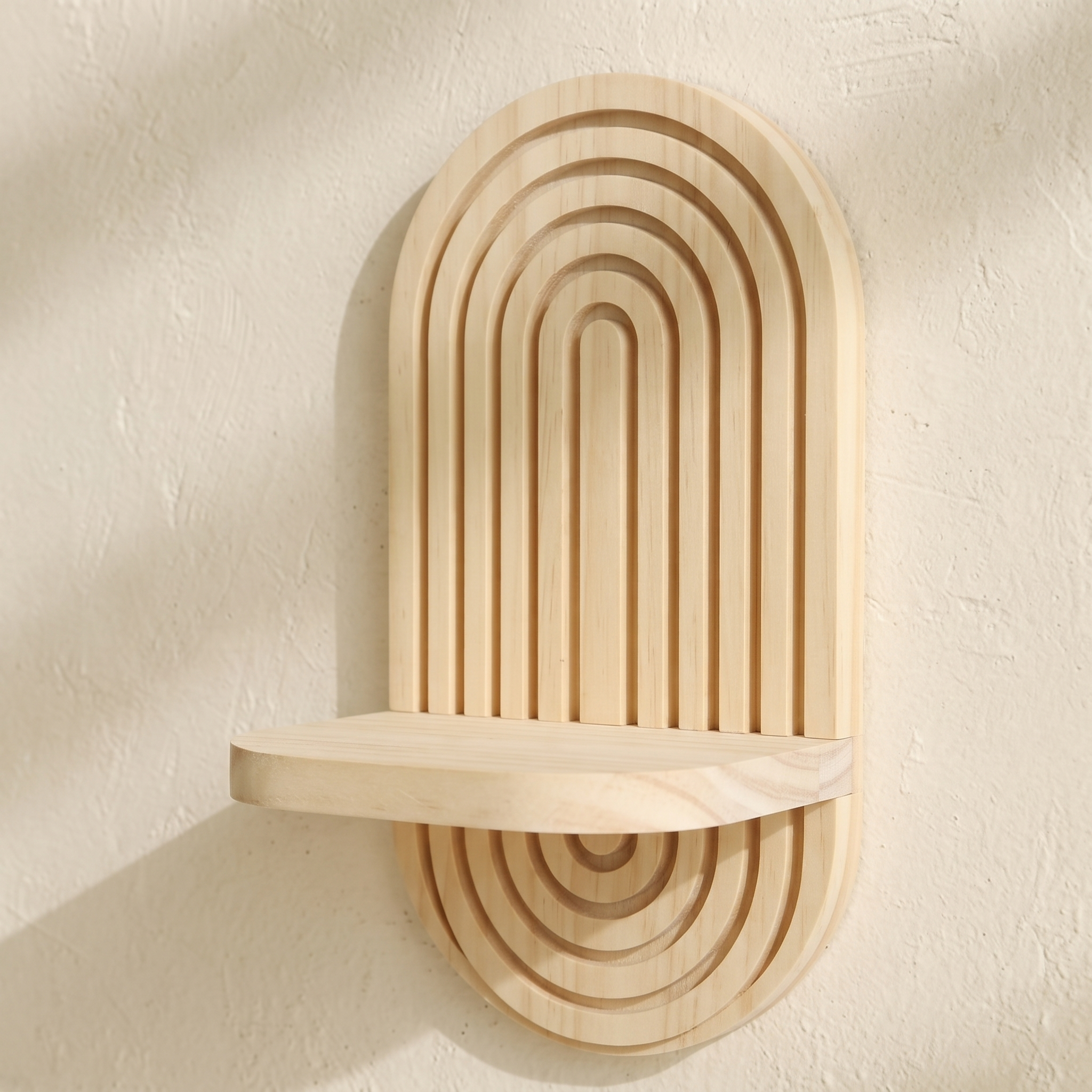 Solenne Arched Wall Planter in Halo Pair — Show pale wood grain and nested arch craftsmanship.