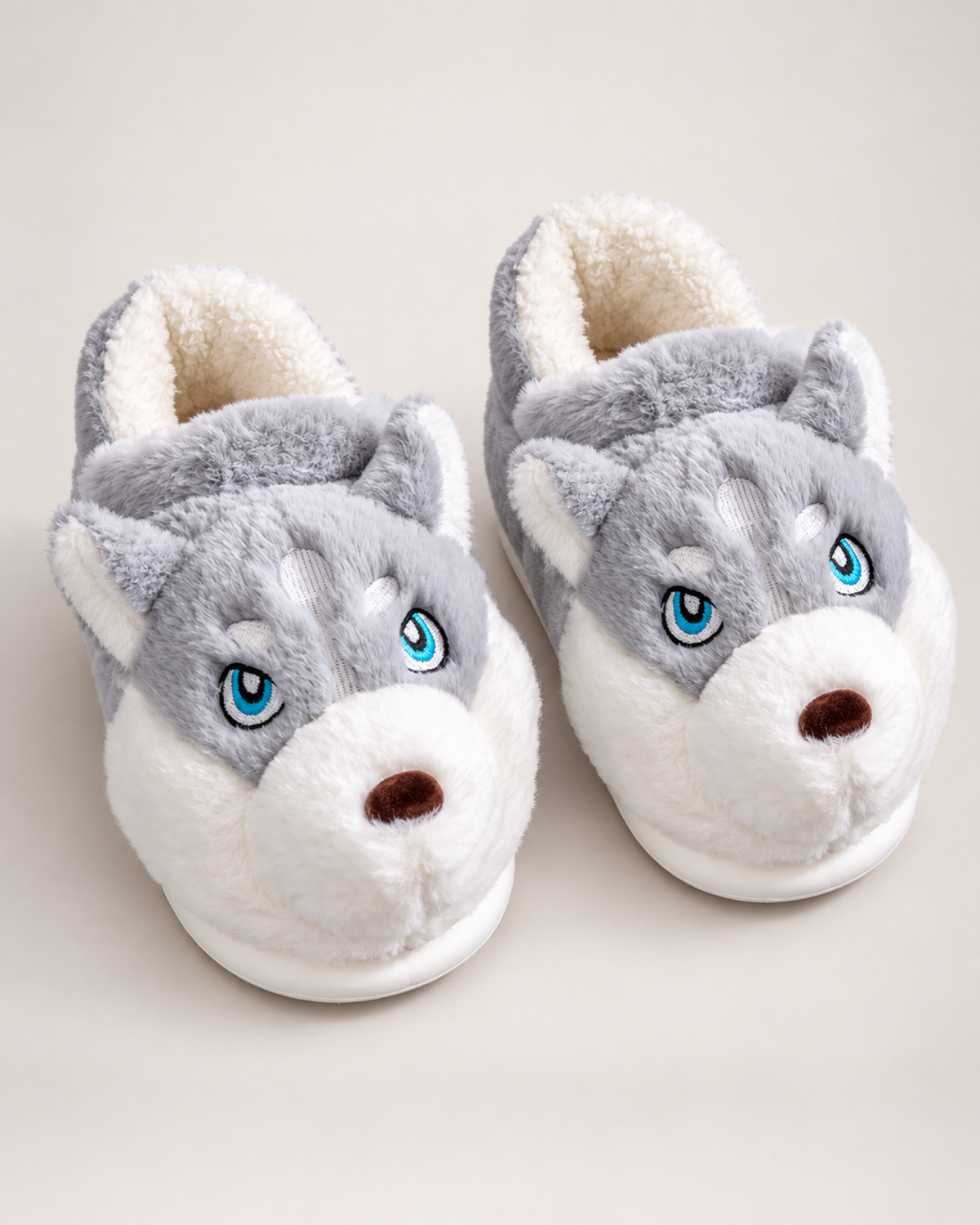 Husky Closed Back Slippers in Light Grey, front top view
