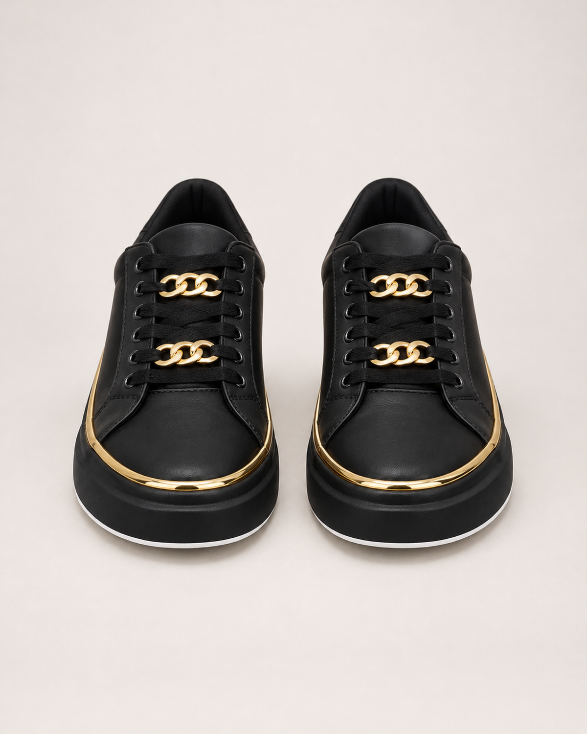 Women's Loafers: Chain Platform Style in Black, pair straight front