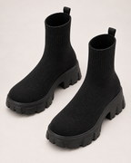 Women's Sock Boots - Chunky Platform Style, elevated top view showing openings and upper construction
