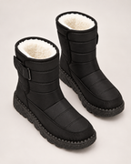 Women's Snow Boots - Plush-Lined Buckle Style, elevated top view showing openings and upper construction
