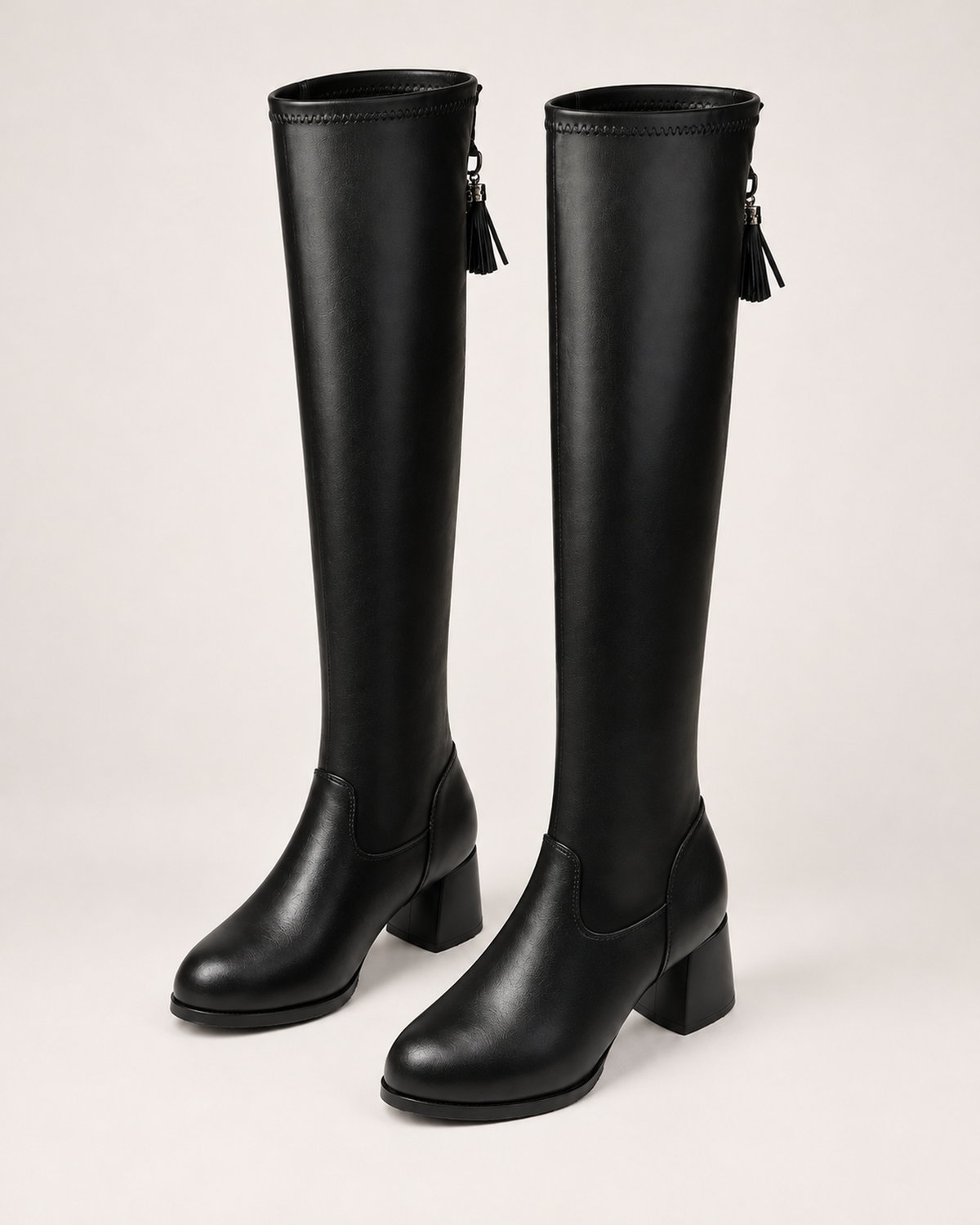 Women's Knee High Boots - Warm-Lined Heel Style, elevated view of openings and construction
