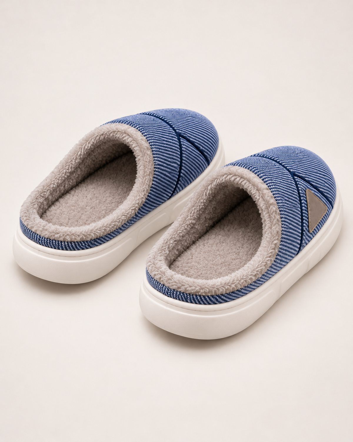 Men's Slippers - Chevron-Panel Plush Style, rear construction view